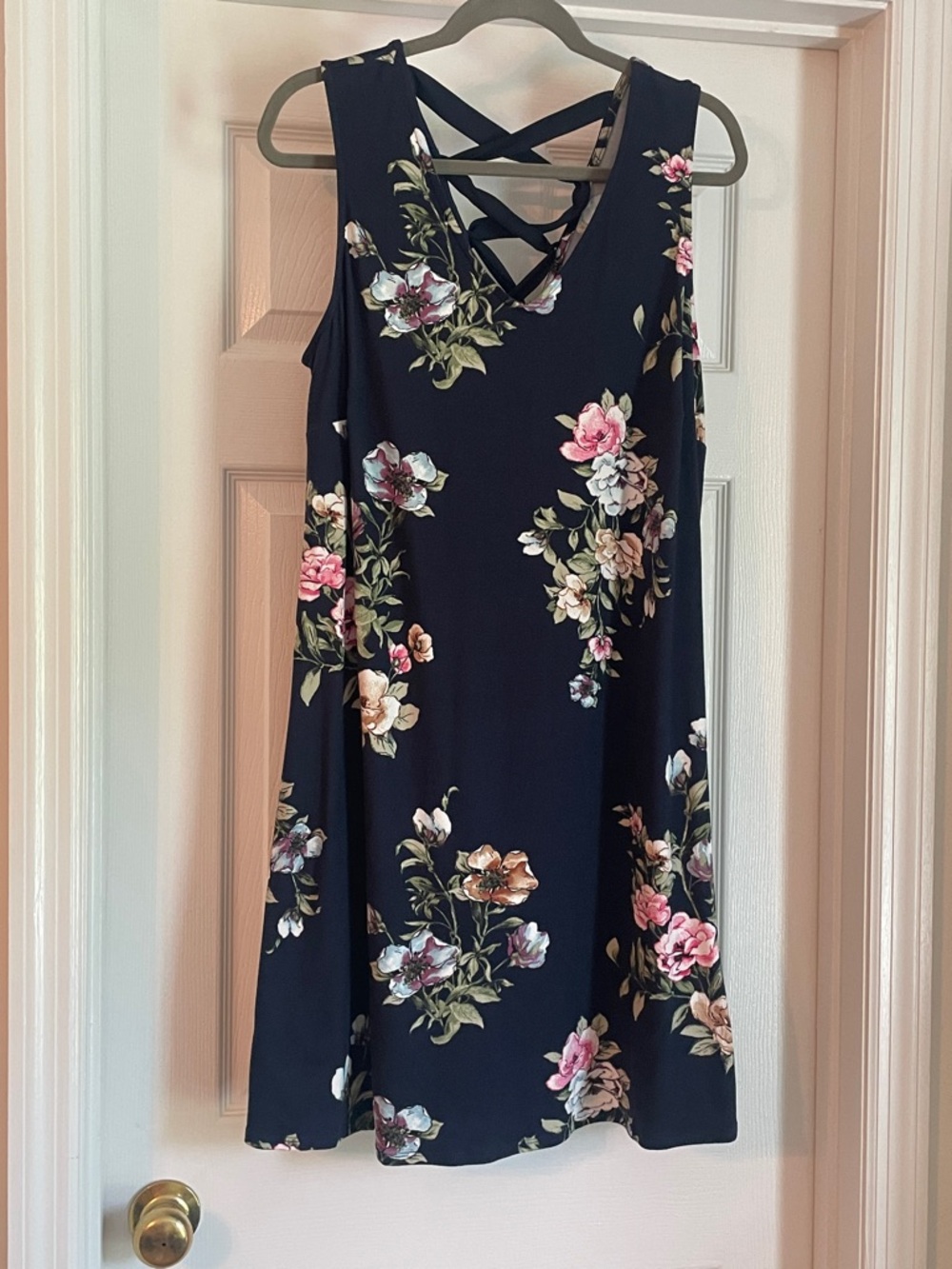 Navy Floral Crisscross-Back Mini Dress